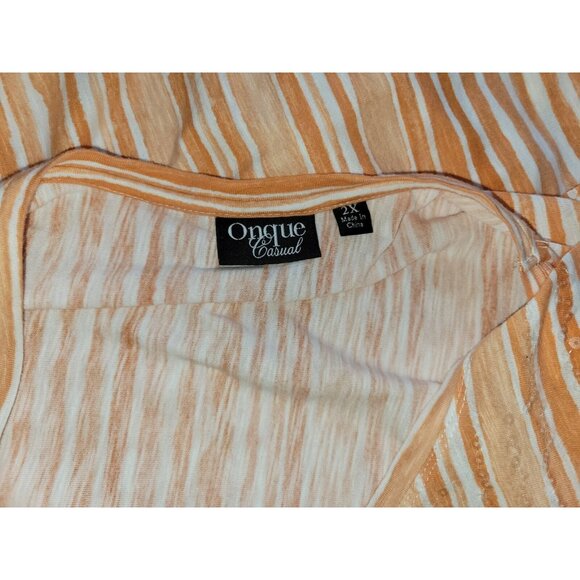 Onque Casual Womens Top 2X Plus Tee Orange Stripe Lightweight Tied Hem STR63E - Picture 7 of 8